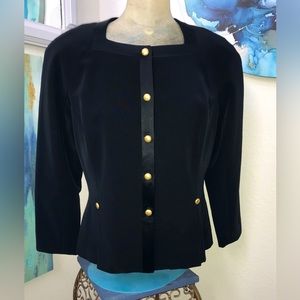 Nipon Petites Boutique Black Blazer Satin Trim Gold Buttons Classy Elegant SZ 12